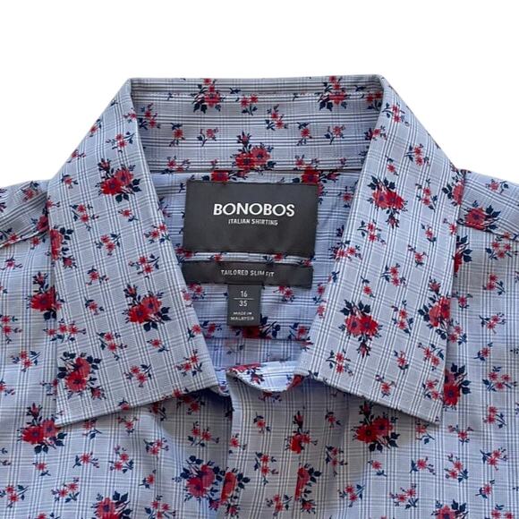 Bonobos Tailored Slim Fit Blue Stripe/Floral Print Long Sleeve Button Down 16/35 - Picture 5 of 8